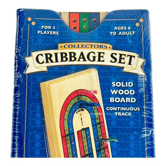 Deluxe Cribbage Set Metal Box Solid Wood BOARD GAME 3 Player Track Playing Cards - Picture 3 of 6